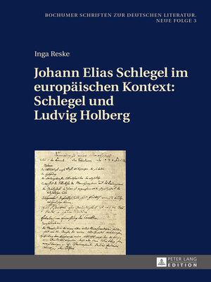 cover image of Johann Elias Schlegel im europäischen Kontext